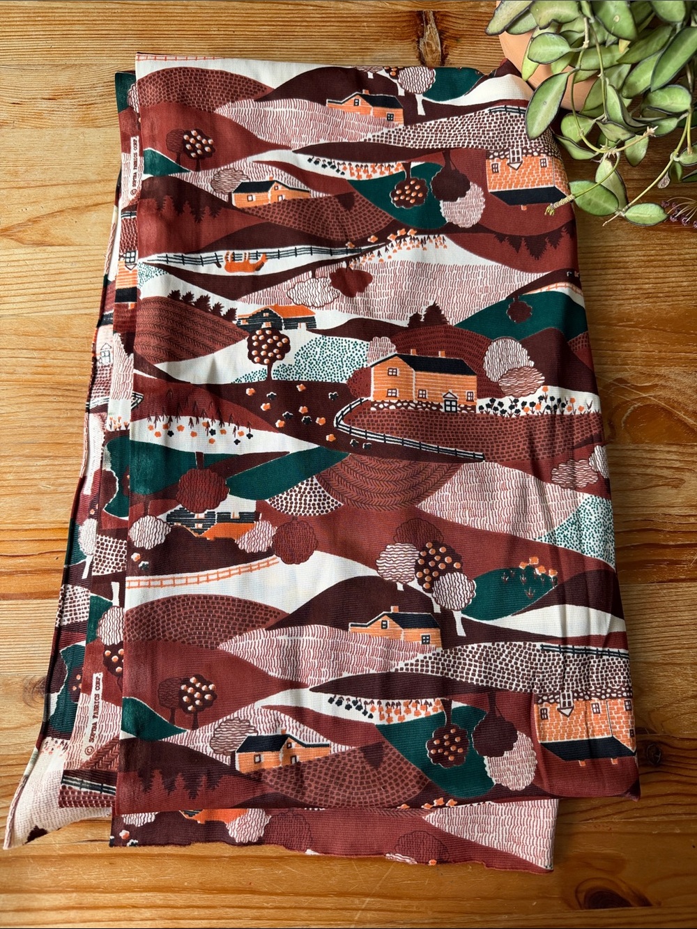 Vintage Scenic Village Print Fabric